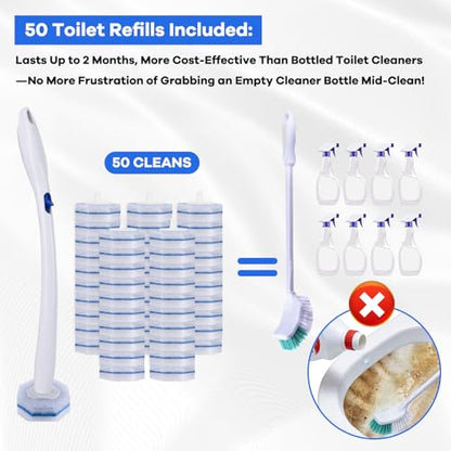 Disposable Toilet Brush and Holder Set, 50pcs Thick Refills for Clorox Wand - size: Toilet Brush + 50 Refills