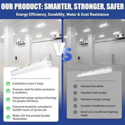 4FT LED Vapor Tight Light 60W/50W/40W,4000K/5000K/6000K CCT,1Pack - size: 4FT (1-Pack)