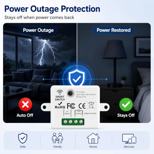 Wireless Light Switch Kit, 10A RF Remote, 2 Switches, 10 Receivers