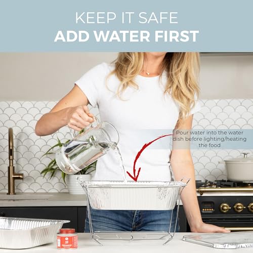 Alpha Living 6 Pack - Disposable Chafing Dish Buffet Set, Half Size Pans, Welded Body Food Warmers for Parties, Fuel Cans Complete Set, Warming Trays - size: Complete Kit (with Racks)