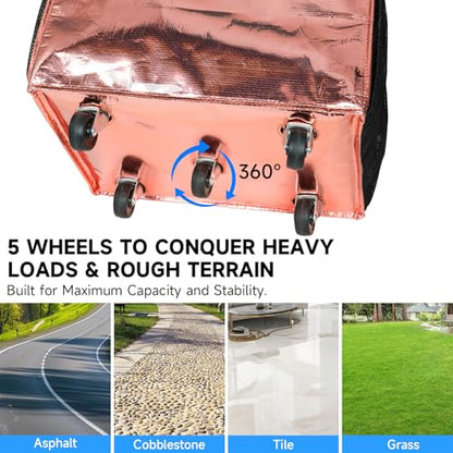 Large Reusable Grocery Bag On 5 Wheels, 130L Foldable Rolling Tote Bag - color: Rose Gold, size: Large