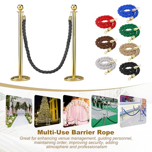 MECCANIXITY Twisted Stanchion Rope 6.6 Ft/2 M, Barrier Rope Twisted Post Ropes with Snap Hooks for Posts Stands Queue Divider Crowd Control, Black Golden - color: Black Golden, size: 6.6 Ft