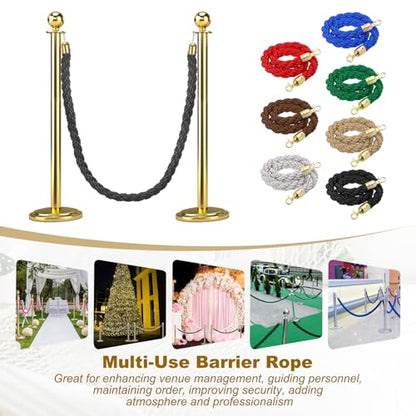 MECCANIXITY Twisted Stanchion Rope 6.6 Ft/2 M, Barrier Rope Twisted Post Ropes with Snap Hooks for Posts Stands Queue Divider Crowd Control, Black Golden - color: Black Golden, size: 6.6 Ft
