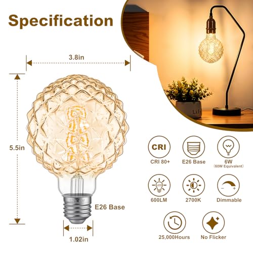 Dimmable Decorative Light Bulbs 60 Watt Pineapple LED Edison Bulb - color: 6w-2700k-amber