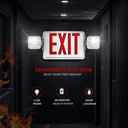 Double Sided LED Emergency EXIT Sign, Remote Capable, Two LED Flood Lights, Backup Battery, US Standard Red Letter, Commercial Grade, 120-277V, FireResistant(UL 94V-0) (1 Pack) - size: 1 Pack