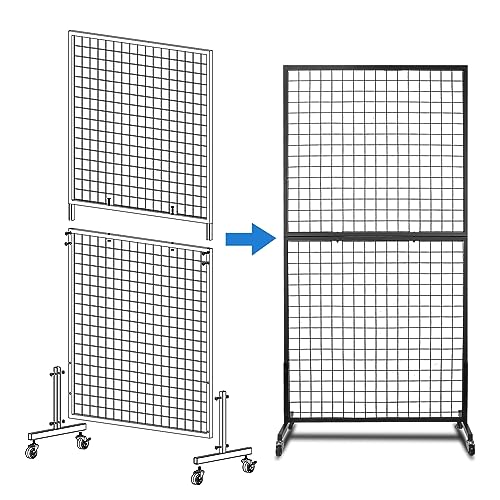 NectaCol Grid Wall Panels, 2 Packs 3'x 6' Grid wall Panels Stand with T-Base, Black Wire Gridwall Display Rack, Craft Show Display Rack, Art Gridwall Display Stand - size: 2 Packs 3'x 6'