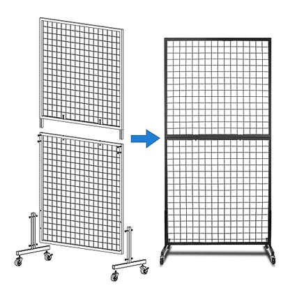 NectaCol Grid Wall Panels, 2 Packs 3'x 6' Grid wall Panels Stand with T-Base, Black Wire Gridwall Display Rack, Craft Show Display Rack, Art Gridwall Display Stand - size: 2 Packs 3'x 6'