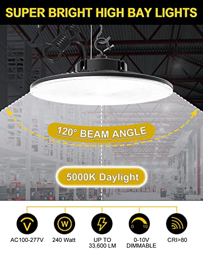 ADUB 240W UFO LED High Bay Light 5000K UL Listed 33600LM Dimmable 3 Pack