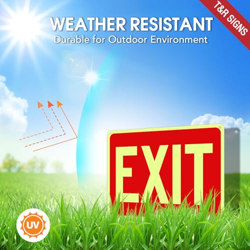 T&R Exit Sign - 2 Pack - 10 x 7 Inches Rust Free .040 Aluminum Glow-In-The-Dark - UV Protected, Waterproof, Weatherproof and Fade Resistant - 4 Pre-drilled Holes - color: Red - 10" x 7" - 2 pack - Glow-In-The-Dark