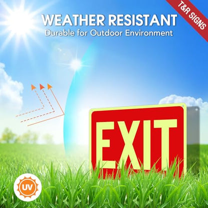 T&R Exit Sign - 4 Pack - 10 x 7 Inches Rust Free .040 Aluminum Glow-In-The-Dark - UV Protected, Waterproof, Weatherproof and Fade Resistant - 4 Pre-drilled Holes - color: Red - 10" x 7" - 4 pack - Glow-In-The-Dark