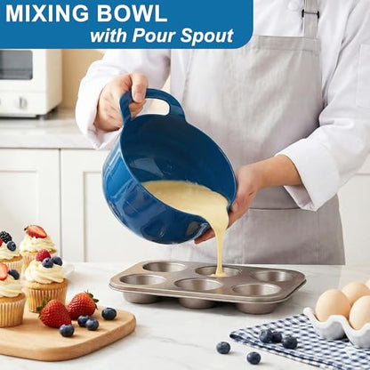 BoxedHome 4 Pack Nesting Mixing Bowl with Pour Spout and Handle, BPA free Microwave & Dishwasher Safe(Green/Blue, 4 Pack with Handle) - color: Green/Blue
