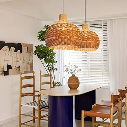 Arturesthome Rattan Pendant Lights, Wicker Chandelier Boho Basket Lighting Fixture, Natural Woven Hanging Lamp for Kitchen Island Sink Coffee - size: 40cmx35cm