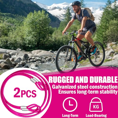 4.7mm(3/16") Steel Security Cable with Loops, Bike Lock Cable, 2Pack - color: Pink, size: 6FT-(2Pack)