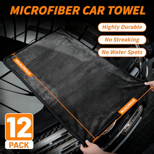 12 Pack Microfiber Car Towels, 24" x 16" Microfiber Cleaning Cloths 600 GSM - color: Gray, size: 24x16in- 12 Pack