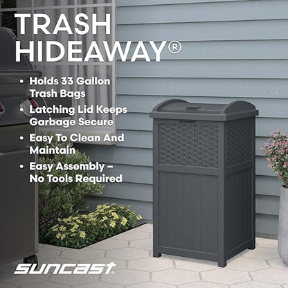 Suncast 33 Gal, Wicker Hideaway Trash Can, Secure Lid, Cyberspace Gray - color: Cyberspace Grey