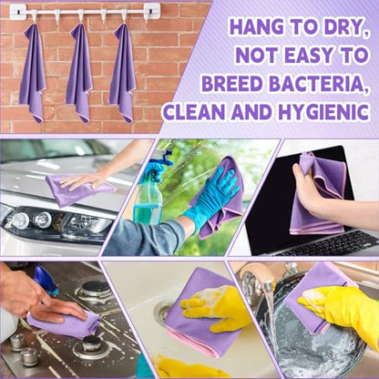 Maxcheck 24 Pack Microfiber Glass Cleaning Cloths, 16" x 16", Purple - color: Purple