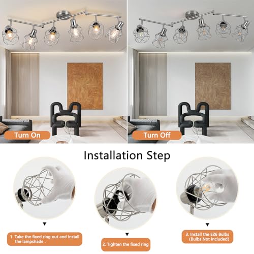WILON Track Lighting Fixtures, 6-Light Brushed Nickel Flush Mount Track Light Ceiling, 6 Way Spot Light Kitchen Light Fixtures Directional Ceiling Spotlight for Kitchen Hallway Living Room - color: Brushed Nickel, size: 6-Light-Cage