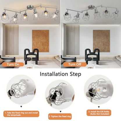 WILON Track Lighting Fixtures, 6-Light Brushed Nickel Flush Mount Track Light Ceiling, 6 Way Spot Light Kitchen Light Fixtures Directional Ceiling Spotlight for Kitchen Hallway Living Room - color: Brushed Nickel, size: 6-Light-Cage