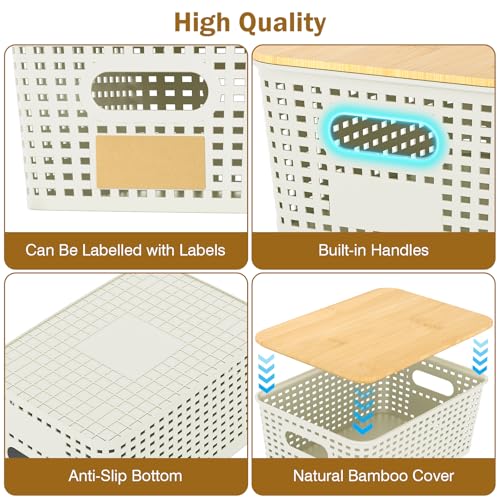 Stackable Storage Baskets: 8 Pack Plastic Baskets Bins, White - color: White