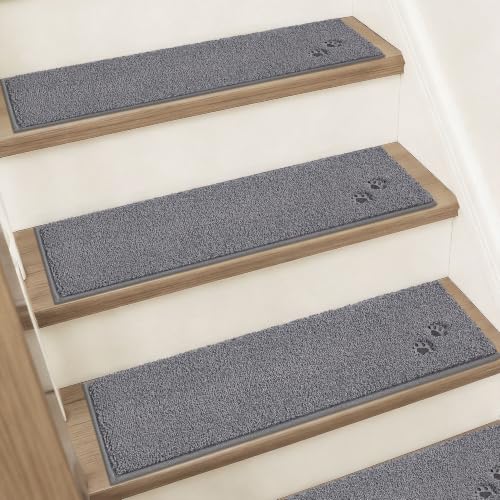 BEQHAUSE Stair Treads Non Slip for Wooden Steps 28" x 9", 4pcs, Grey - color: Grey - Dog Paws, size: 28 in X 9 in (4 Pieces)