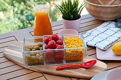 Pikanty Condiment Server Tray with 3 Removable Containers and Lids - Compact Sundae Bar, Taco Night, Dip Tray, Kids Snack Station Organizer with Carry Handles, Dishwasher Safe, Made in USA - style: Condiment Server Medium
