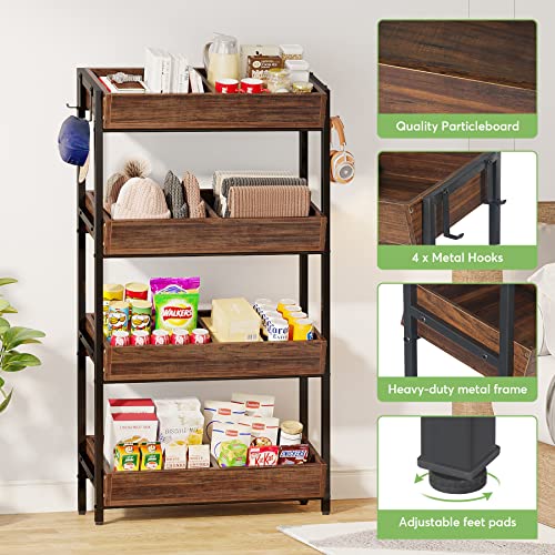 Tribesigns 4-Tier Retail Display Rack Stand, Wooden Snack Candy Rack, Storage Shelf Organizer with Heavy-Duty Metal Frame, Easy Assembly (2, Brown) - color: Brown