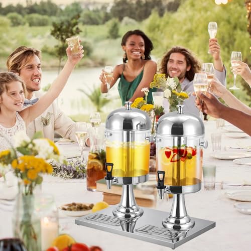 Commercial Beverage Dispenser with Ice Core, 4.4 Gallon Stainless Steel Drink Dispenser with Stand, Spigot and Drip Tray for Parties, Weddings & Catering Events - size: 4.4 Gallon