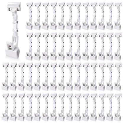 Honeydak White 50 Pcs Sign Holder Clips Bulk for Grocery Retail Display Plastic Shelf Price Sign Clamps Double Sided Swivel Holder with Antislip Padding Rotatable Merchandising Clips for Store - color: White