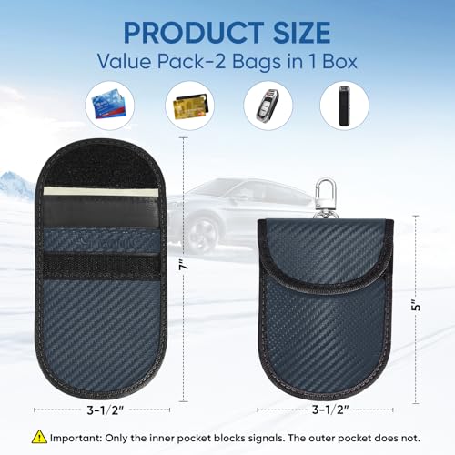 TICONN 2PK Faraday Bag for Car Key Fob, Anti-Theft NFC RFID Blocking Pouch - color: Navy, size: Medium