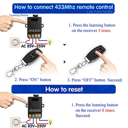 DieseRC 433Mhz Wireless Remote Control Radio Control Switch AC 110V 220V 240V 30A Relay Receiver with 3 Transmitters for Light Water Pump Household Appliances Farm Irrigation and Electrical Equipment - color: with 3 Transmitters