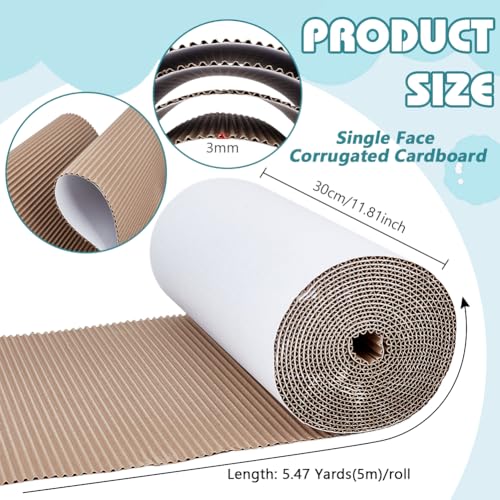 BENECREAT 196.8 x 11.8 Inch White Single Face Corrugated Cardboard Roll, Corrugated Wrap Paper for Gift Packing, Storage, DIY Crafts, Shipping, 3mm Thick - size: 196.8x11.8 Inch