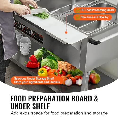 VEVOR 2-Pan Commercial Food Warmer, 2 x 20.6QT Electric Steam Table, 1000W Professional Buffet Catering Food Warmer with 4 Wheels (2 Lockable), Food Grade Stainless Steel Server for Party Restaurant - size: 2-Pan (41.2 QT)
