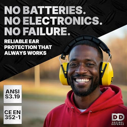 DECIBEL DEFENSE Ear Protection, 37 dB NRR Ear Muffs (SAFETY YELLOW) - color: Yellow, size: Regular