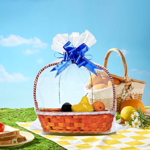 UltraOutlet 100 Packs Large Cellophane Bags 18" x 24" Clear Cellophane Gift Basket Wraps 2.3 Mil Thick Clear Cello Bags for Fruit Basket, Gift Wrap, Treats, Arts and Crafts, 100ct Blue Ribbon Bows - color: Clear/Royal blue, size: 1 Count (Pack of 100)