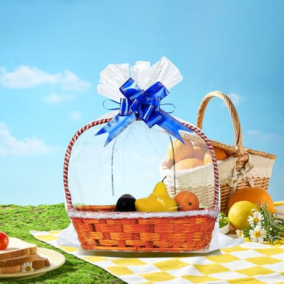 UltraOutlet 100 Packs Large Cellophane Bags 18" x 24" Clear Cellophane Gift Basket Wraps 2.3 Mil Thick Clear Cello Bags for Fruit Basket, Gift Wrap, Treats, Arts and Crafts, 100ct Blue Ribbon Bows - color: Clear/Royal blue, size: 1 Count (Pack of 100)