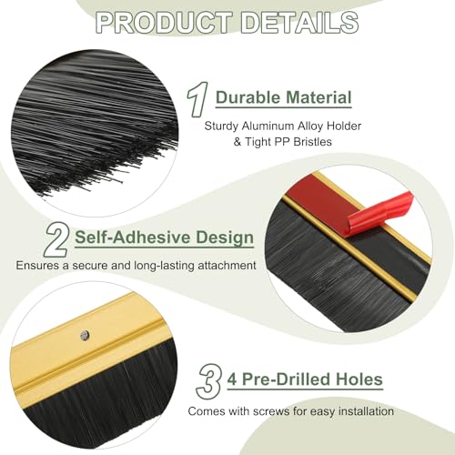 Door Sweep Aluminum Alloy Brush 0.8" Black PP 39"L x 1.8"W Gold - color: Gold, size: 0.8 Inch