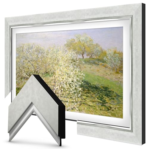 Contemporary Silver 85" Deco TV Frame for Samsung The Frame/Pro TVs - color: Silver, size: 85"