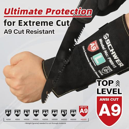 Schwer 2 Pairs Size L Cut Resistant Gloves ANSI A6 Cut Proof Work Glove+1 Pair ANSI A9 Cut & Level 5 Puncture Resistant Arm Sleeves