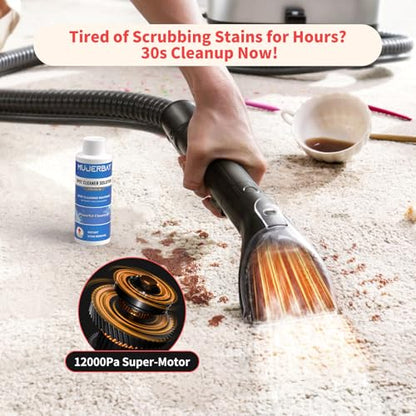 Upholstery Carpet Cleaner, MUJERBAY UltraHeat 12Kpa Portable Spot & Stain, Move with Universal Wheels & Handle, 1.18-inch Deep Cleaning Machine for Couch, Stairs, Car & Pet Messes.