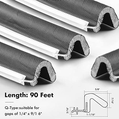 BBTO Weather Stripping Door Window Seal V-Shaped Foam Kerf,90 Feet,Black - color: Black, size: 90 Feet