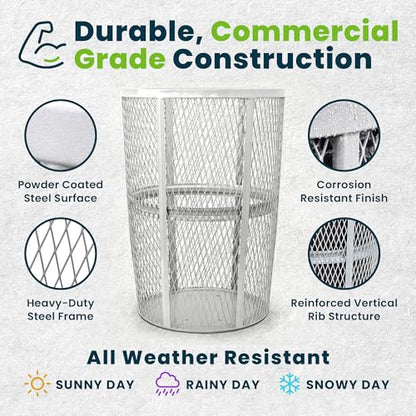 Alpine 48 Gallon Commercial Outdoor Mesh Trash Can – Open Top Weather Resistant Heavy Duty Metal Wire Garbage Receptacle for Parks and City Streets - Silver - color: Silver