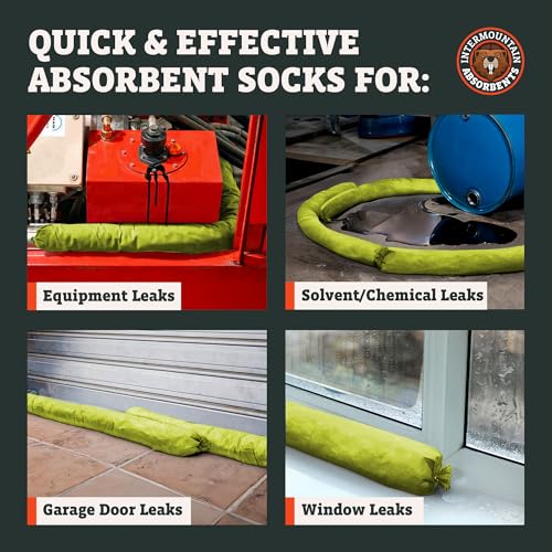 Hazmat Universal Absorbent Socks- 3"x4' (6 Pack) 1 Gallon per Sock- Yellow Oil Absorbent, Water Socks, Flood Barriers for Home, Garage Flood Barrier Spill Containment - size: 3"x4' (6 Pack)