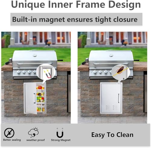 Outdoor Kitchen Doors, 17x23 Inch 304 Stainless Steel BBQ Access Door with Vent, Double Steel Doors for Outdoor Grill Island - size: 17W x 23H- Left