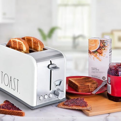Rae Dunn Toaster, Stainless Steel 2 Slice Square Toaster, Wide Slot with 5 Browning Levels, with Bagel, Defrost and Cancel Options (White) - color: White