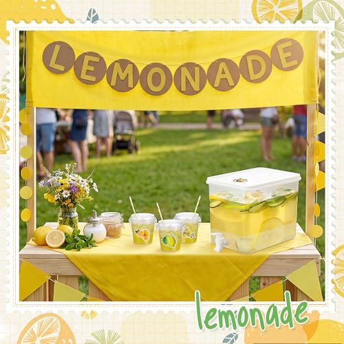 Funnymoom 93 Pcs Lemonade Stand Supplies Include 2 Pack 2.3 Gallon Iced Beverage Dispenser with Spigot 30 Sets 16 oz Lemonade Drink Buckets with Handle Lids Straws Stickers for Party Outdoor Summer