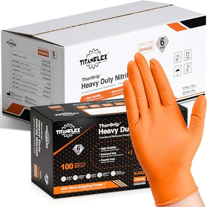 TitanFlex Heavy Duty Orange Nitrile Gloves, 6 Mil, Raised Diamond Texture, Mechanic Disposable Gloves, Latex Free Powder Free - color: 6-mil (1000-ct), size: Large