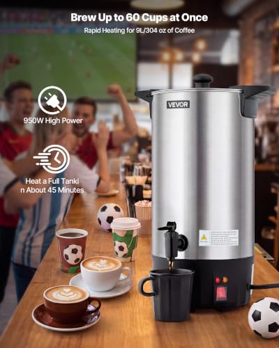 VEVOR Commercial Coffee Urn 60 Cups, 9.5 qt Hot Beverage Dispenser - size: 60Cups
