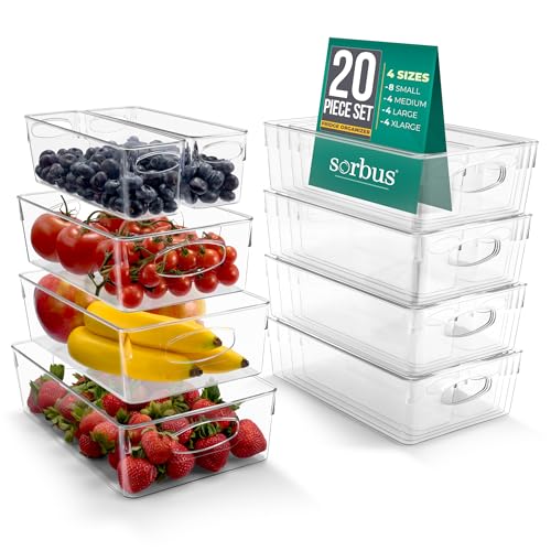 Sorbus Fridge Organizers and Storage, Clear Bins (20 Pack) - size: Small/Medium/Large/XL, style: 20 Pack