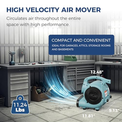 ALORAIR 3 Speed Air Mover Blower Fan 115W 600CFM Utility Floor Fan - Blue - color: GF600A Air Mover in Blue