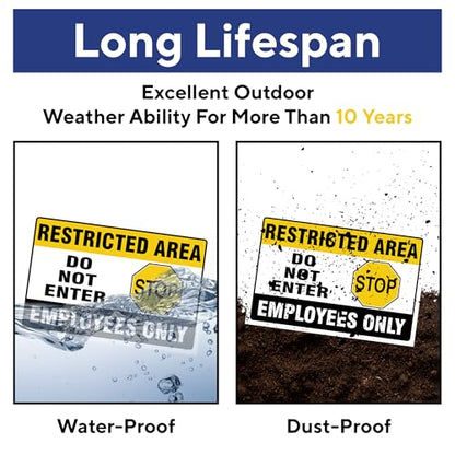 Do Not Enter Restricted Area Employees Only Signs Outdoor - Rust Free Aluminium Metal No Entry Sign, UV Protected, Waterproof, Durable Ink and Easy to Install & Read - 2 Pre-drilled Holes - color: Pack of 1, size: 8"x12"